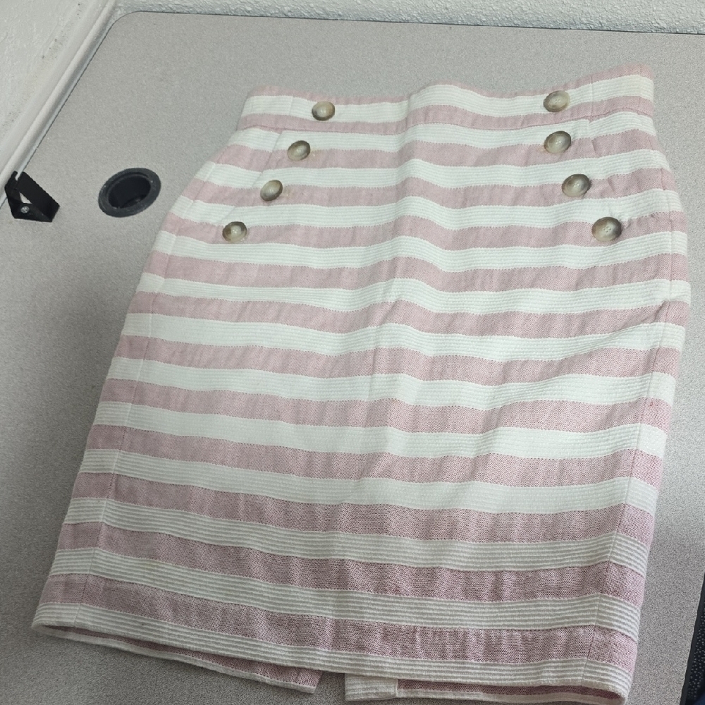 LOFT Pink and Cream Striped Mini Skirt